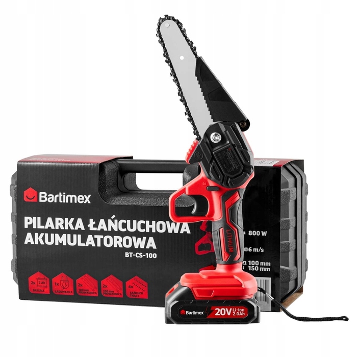 Акумуляторна ланцюгова пила Bartimex 20V 800W, 2 акумулятори по 2,0 Аг