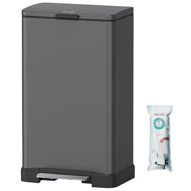 Смітник на 50 літрів з контейнером, повільно закривається, захист від відбитків пальців, велика нержавіюча сталь, кухонний смітник прямокутної форми, для дому та офісу, сірий, 50L