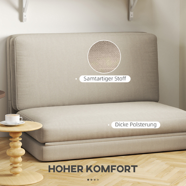 HOMCOM 3-in-1 Foldable Floor Sofa, Convertible Sofa Bed with Velvet Appearance, Padded to 240 kg Load Capacity for Bedroom, Living Room, Beige | Aosom
