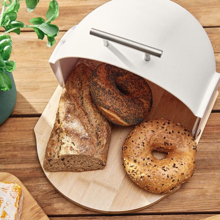 HOMLA Металева хлібниця для зберігання хліба, 37 x 26 x 22 см, білий колір