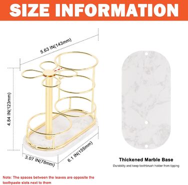 HarJue Toothbrush Holder for Bathroom, Metal Toothbrush Organizer with Marble Base, Toothbrush Storage Collection for Family, Suitable for Home, Hotel, Countertop, Vanity