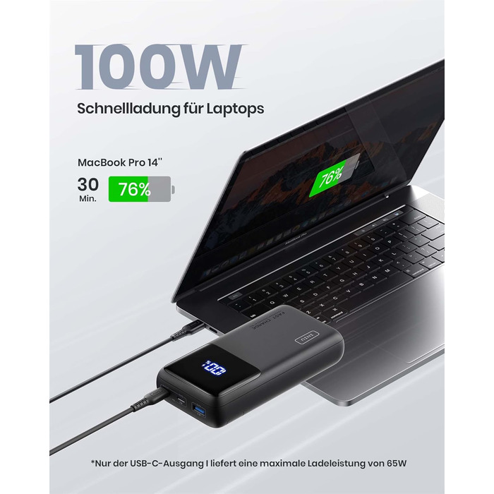 Портативний зарядний акумулятор INIU 100W 25000mAh з USB-C, сумісний з MacBook, iPad, iPhone, DJI та іншими пристроями. Чорний