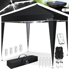 KESSER® Pavilion Folding Pavilion 3x3m with LED Lighting | Pop-Up Garden Pavilion Height Adjustable, Stable, Waterproof, Winter-Proof | Party Tent, Event Tent, UV Protection 50+ including Remote Control & Bag Black