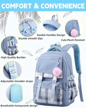 Стильний рюкзак для підліток та жінок, 17 л, легкий, з відділенням для ноутбука, для подорожей, навчання та роботи (блакитний)