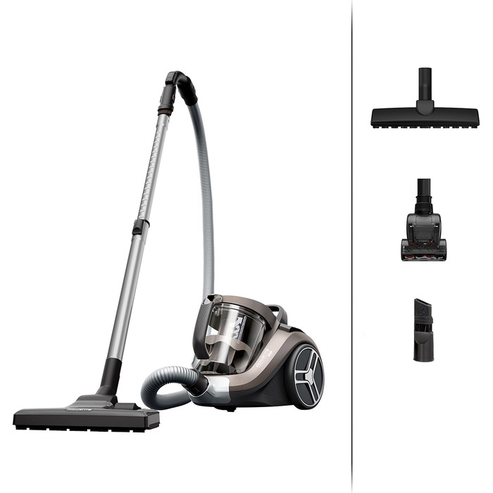 Пилосос Rowenta Compact Power XXL Animal без мішка, 900 Вт, 3-рівнева фільтрація, великий об’єм, радіус 8,8 м, насадки для шерсті тварин, паркету та щілин, бронзовий