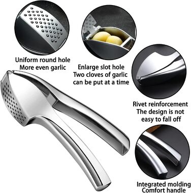 Прес для часнику з нержавіючої сталі, подрібнювач часнику та імбиру, преміум якість, легко миється, для кухні