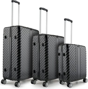 Чемодан дорожній 120L (75x50x33) з колесами - міцний тріумф, з кишенею для ноутбука та захистом кутів (XL, Чорний, 3-Set (20, 24, 28 дюймів))