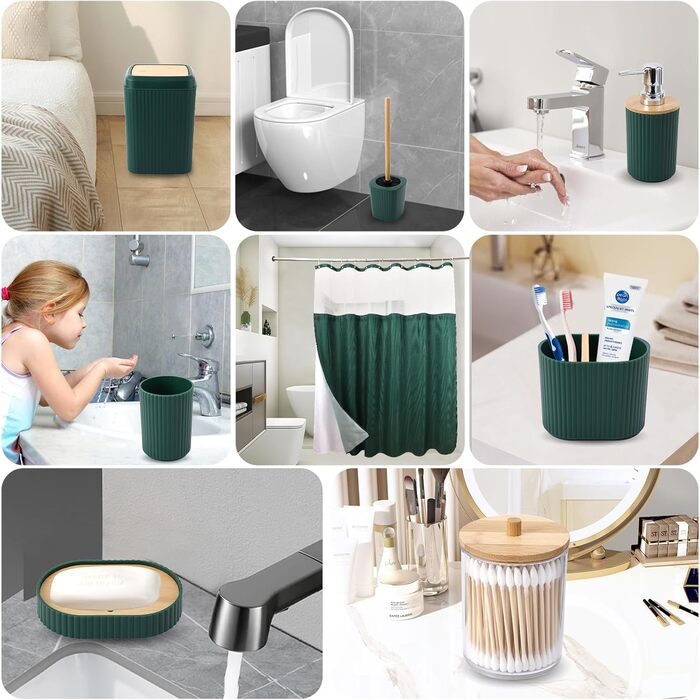 Комплект аксесуарів для ванної кімнати: душовий завіс та килимки (темно-зелений)