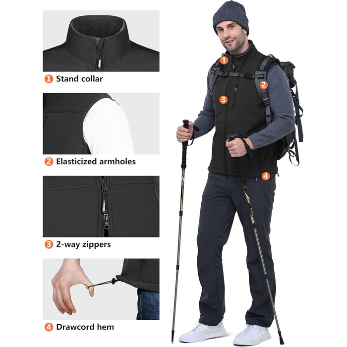 Чоловіча софтшеллова жилетка Outdoor Ventures, чорна, водонепроникна, вітронепроникна, спортивна, з декількома кишенями