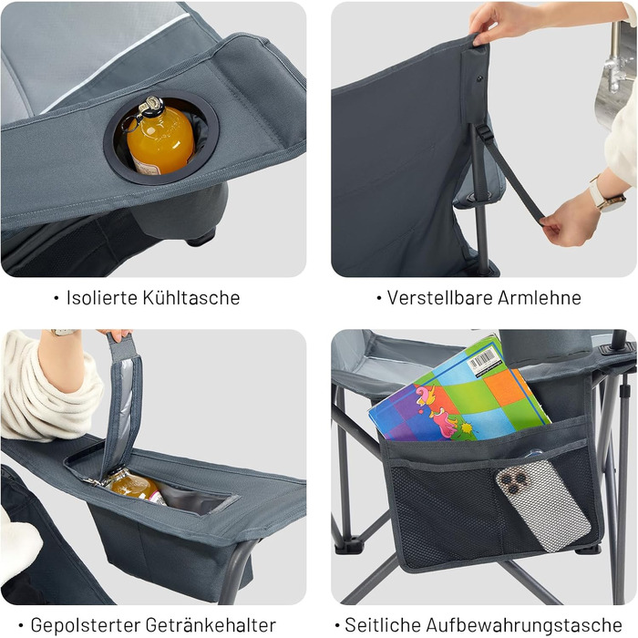 Кампінговий стілець розкладний Timber Ridge 2 шт, 200 кг, сірий, з ізольованою сумкою-холодильником, 63 см ширина сидіння - зручний для кемпінгу, риболовлі, саду
