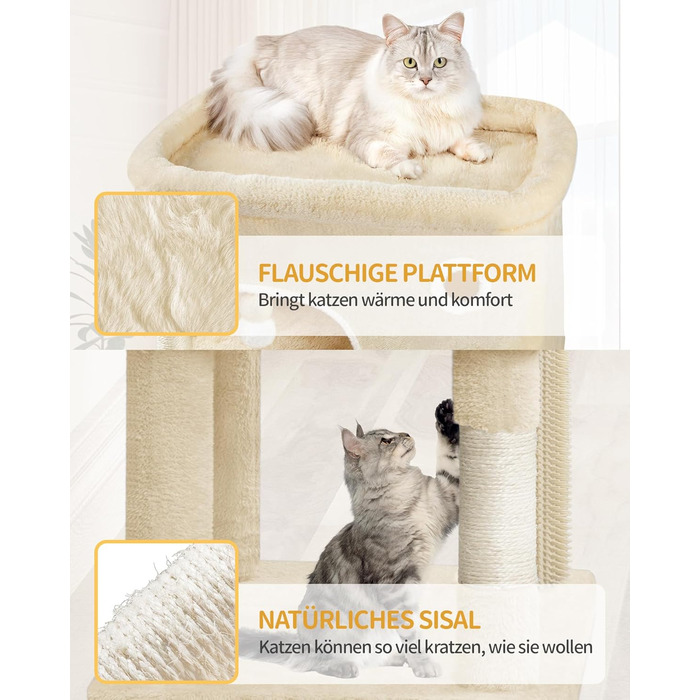 Драбина-кіготь для котів Hzuaneri, 203 см, з великою платформою, 2 печери, 7 кігтеточок, помпони, лежанки, гамак, для всіх порід котів, бежевий MS20318YL XXL (60 x 50 x 203 см)