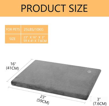 EMPSIGN Dog Bed for Large Dogs, Washable Dog Cushion, Waterproof Dog Bed L 89x56cmx7.6cm, Dog Cushion Suitable for Cages, Dog Mat with Removable and Washable Cover for Large Dogs, Grey (S (61*41*5.8cm))