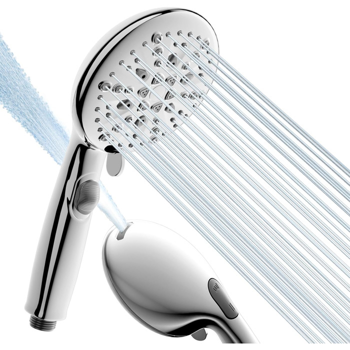 Cobbe Shower Head - Water-saving, pressure-boosting with stop function, handheld shower with 7+2 spray patterns, shower head with strong jet for cleaning bathtub made of ABS, Chrome