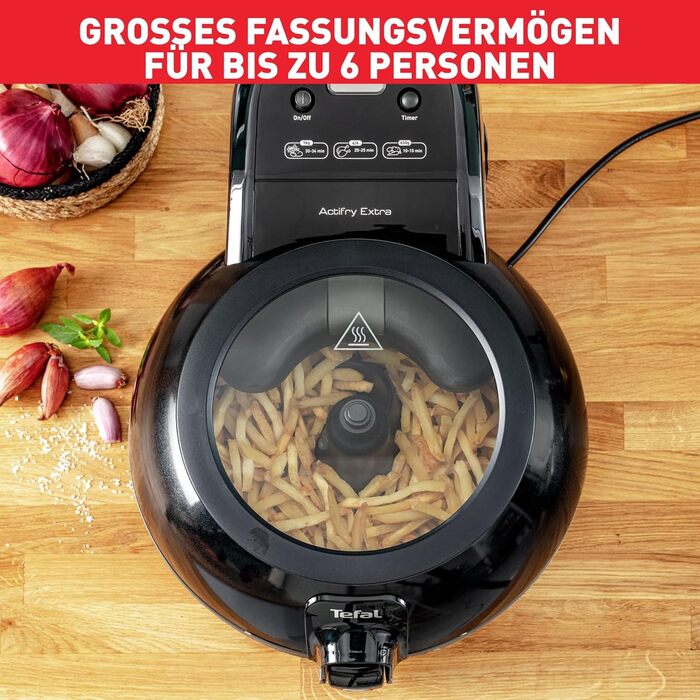 Tefal FZ7228 ActiFry Extra Hot Air Fryer | Air Fryer with Stirring Arm, No Shaking | 1550 W | 1.2 kg for 6 People | High Speed Airflow | Timer | Energy-saving | Healthy fryer without oil | Black