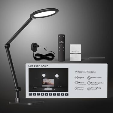 LED лампа настільна з денним світлом для відеоконференцій, офісна лампа з підставкою, регульована з 4 кольоровими режимами, 18W світло для відео, захищає очі, для дому та офісу, матовий білий (тінтовий чорний)