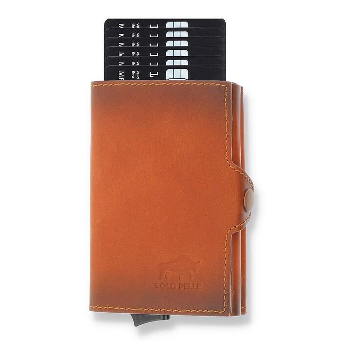 Стильне шкіряне картхолдер Solo Pelle Mech (коньячний) з RFID захистом: 11 карт, кишеня для купюр та монеток