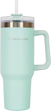 Термокружка з трубочкою Flamingueo - термос, сталева, 1,18л, блакитний (24г холодне, 10г гаряче)