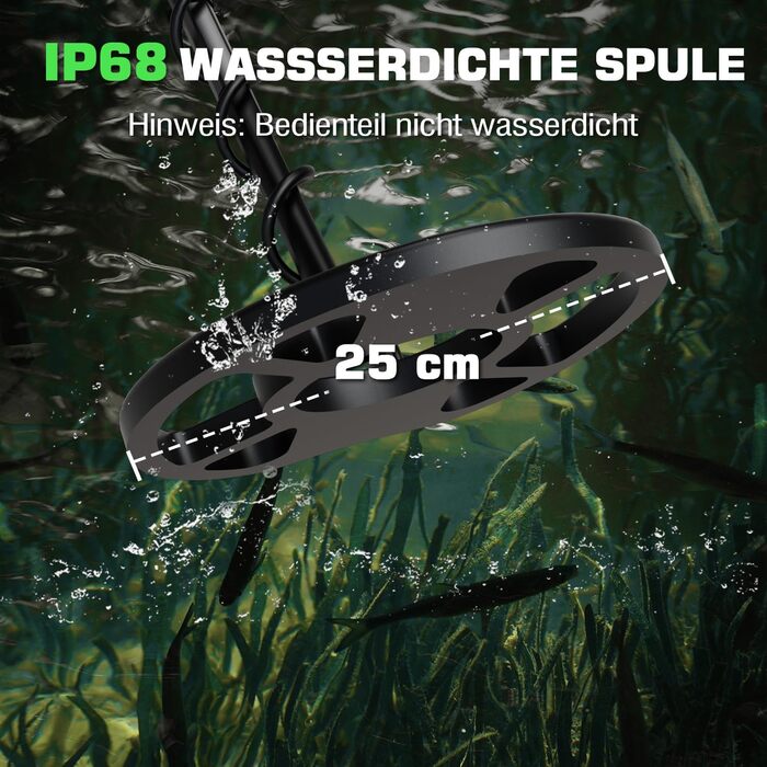 Металошукач DR.ÖTEK Profi Set для дорослих та початківців: 6 режимів, водонепроникна пошукова котушка IP68, 3 режими місцевості з Pinpoint, комплект з аксесуарами (AIR-Green)