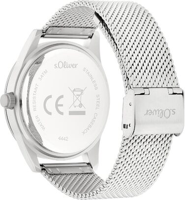 Годинник чоловічий s.Oliver - 42 мм, аналоговий з кварцовим механізмом, хронограф, водостійкий (3 ATM), з міцним сітчатим ремінцем, блакитний циферблат