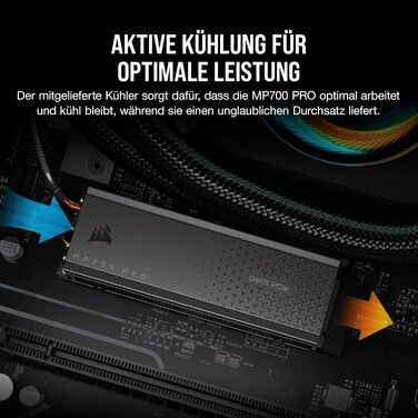 SSD Corsair MP700 PRO 2TB M.2 PCIe Gen5 x4 NVMe 2.0 - Швидкість до 11700 MB/s, TLC NAND, з кулером, чорний