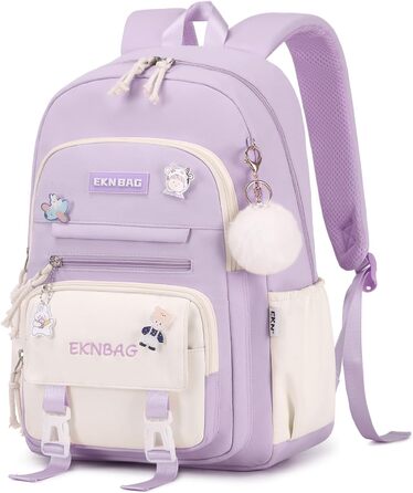 Шкільний рюкзак для дівчаток Tanou: велика місткість, нейлон, для 3-7 класів, Kawaii стиль, фіолетовий