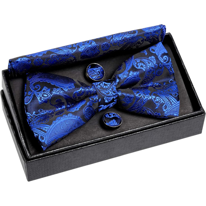 Набір аксесуарів для чоловіків Alizeal: краватка-метелик, кишеньковий хустинка та запонки, колір - кобальт