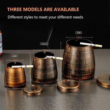 Стакан для сигарет з кришкою, нержавіюча сталь, для дому та вулиці, середній розмір