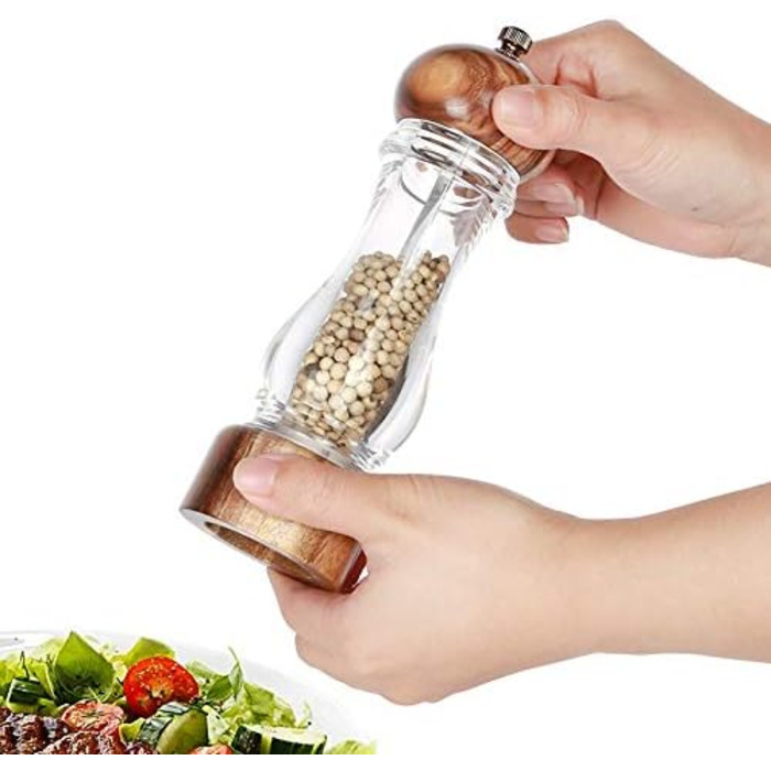 Набір дерев'яних мельниць для солі та перцю KKC з регульованим керамічним механізмом, 20 см, для дому та ресторану