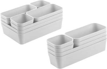 1x Drawer Organizer Set Storage Box One-Piece Adjustable Light Gray
