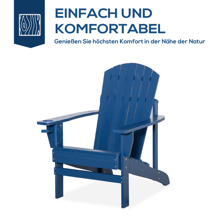 Крісло Adirondack Outsunny з підстаканником, масивне дерево, 97 x 72,5 x 93 см, синє крісло для балкону, саду та тераси