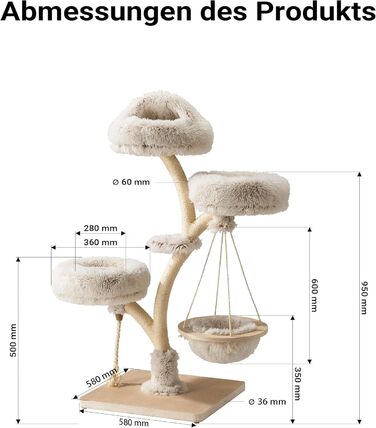 Кігтеточка для котів Fudajo Designer у вигляді дерева, 130 см, з плюшем та сизалем, з гамаком