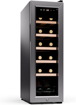 Klarstein Wine Fridge - 16 Bottle Compact Wine Cooler with Glass Door - Stainless Steel - 5-18°C Temperature Control