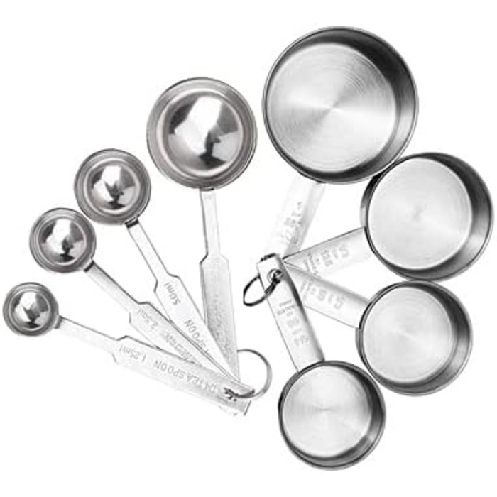 Stackable Measuring Cups Kitchen Measuring Spoon Set Stainless Steel Teaspoon Home Measuring Cups and Spoon Set (8pcs Measuring Cup)