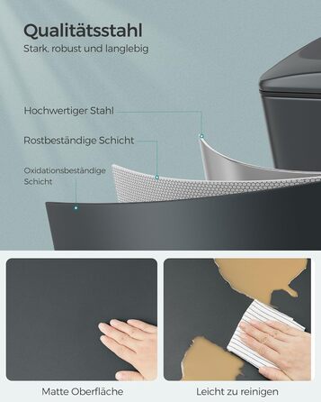 Відро для сміття SONGMICS 20 л з педаллю, м'яким закриттям, з внутрішнім відром, 15 мішків, металік сріблястий LTB543E01