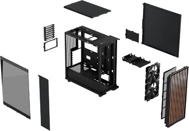 Комп'ютерний корпус Fractal Design North Charcoal Black TG Dark з темним склом, фасад з горіхового дерева, 2 вентилятори 140 мм, USB Type-C, Mid-Tower ATX