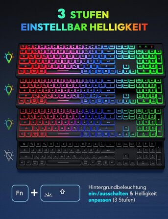 Бездротова клавіатура та миша з підсвічуванням, USB-C, тиха, для Mac/Windows/PC/Laptop, QWERTY (Чорний)