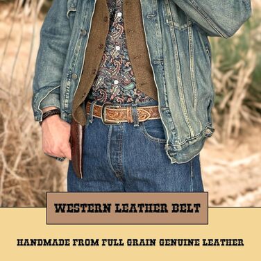 Чоловічий шкіряний ремінь Daniel's Artplanet Westerngürtel, 3,8 см, ручної роботи, з гравіюванням, для талії 48 дюймів (колір: коричневий)