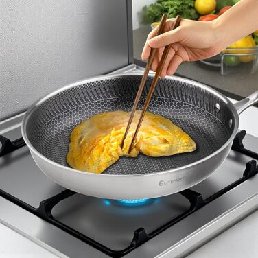 Сковорода EliteHoff Premium 28 см, антипригарна з вафельною структурою, універсальна для всіх плит, індукційна, без PFOA, для духовки та посудомийної машини, срібна (E-7550)