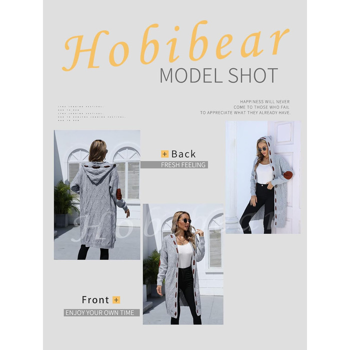 Кардиган жіночий HOBIBEAR Casual Oversized, теплий в'язаний, сірий, з V-подібним вирізом