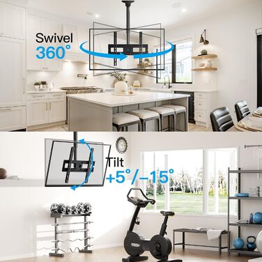 Full-Motion TV Ceiling Mount - Tilting and Swiveling, Adjustable for 26-65 inch Screens, 50kg Capacity, VESA 400x400mm