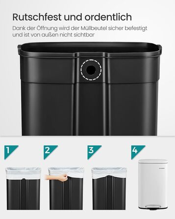 Відро для сміття SONGMICS 50 л з педальним механізмом, з м'яким закриттям, сталеве, з внутрішнім відром, біле