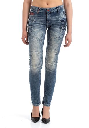 Джинси жіночі Cipo & Baxx з ефектом потертості та дір, блакитні 30W/32L