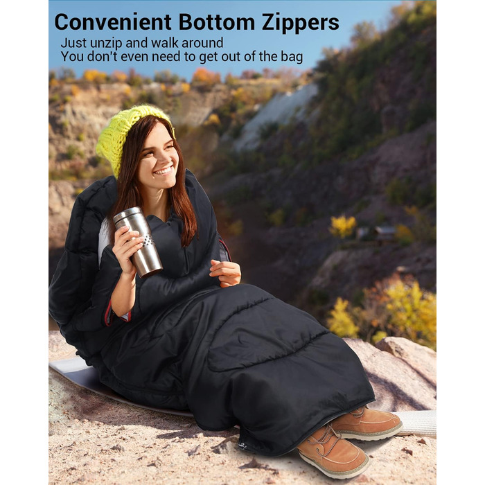 3-4 Season Sleeping Bag - Waterproof & Lightweight Sleeping Bag for Camping, Travel & Outdoor Activities - Ideal for Adults - 220 x 84 cm - 1.9KG - Black