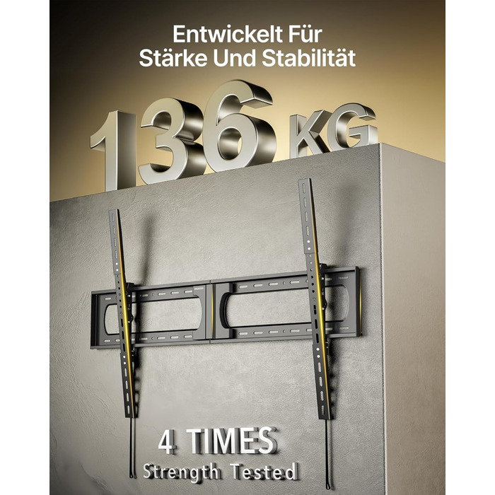 Кріплення для телевізора monTEK Heavy Duty, настінне кріплення для телевізорів 37-140 дюймів, до 136 кг, ультратонкий профіль 32 мм, сумісне з дерев'яними стійками 406/450/600 мм, VESA до 1200x800 мм, регульоване нахилом