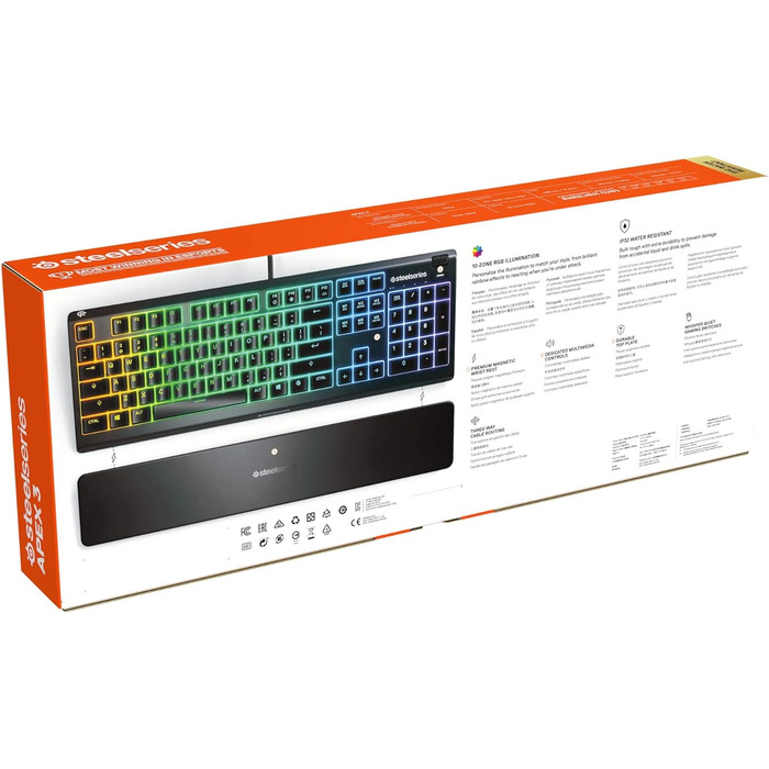 Клавіатура SteelSeries Apex 3 - ігрова з RGB-підсвічуванням та магнітною підставкою для зап'ястя (QWERTZ)