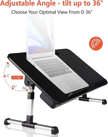 Регульований стіл для ноутбука з ящиком, чорний. Розмір: 23.6' x 13.6' x 9.4-12.6'