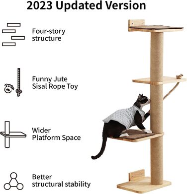 Котячий будиночок FUKUMARU: когтеточка, ліжко, когтешліф з джуту, 127,7 см, масивне дерево