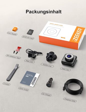 iZEEKER 2.5K Dashcam: Автомобільна відеореєстратор з двома камерами, 1440P, 170° кут огляду, G-сенсор, нічне бачення, паркувальний режим, WDR