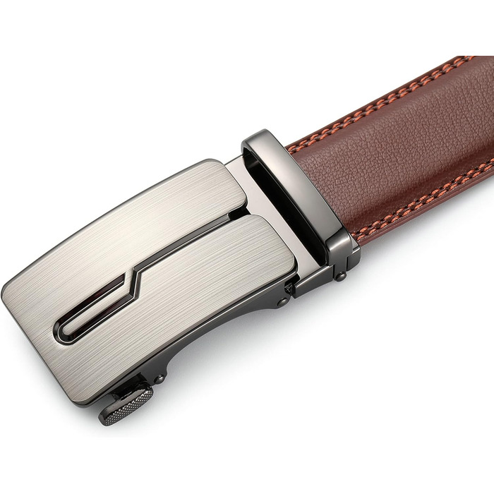 Чоловічий шкіряний ремінь Guvoosm з автоматичною застібкою, 3,5 см, колір коричневий, довжина 125 см, підходить для об'єму талії 92-107 см, для ділового костюма
