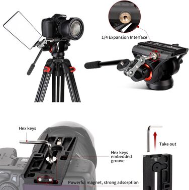 Штатив для камери COMAN 186 см з алюмінію - тринога з поворотним кріпленням 360° та нахилом ±90°, відеоштатив, сумісний з DJI Rs, Manfrotto, максимальне навантаження 10 кг (Q5)